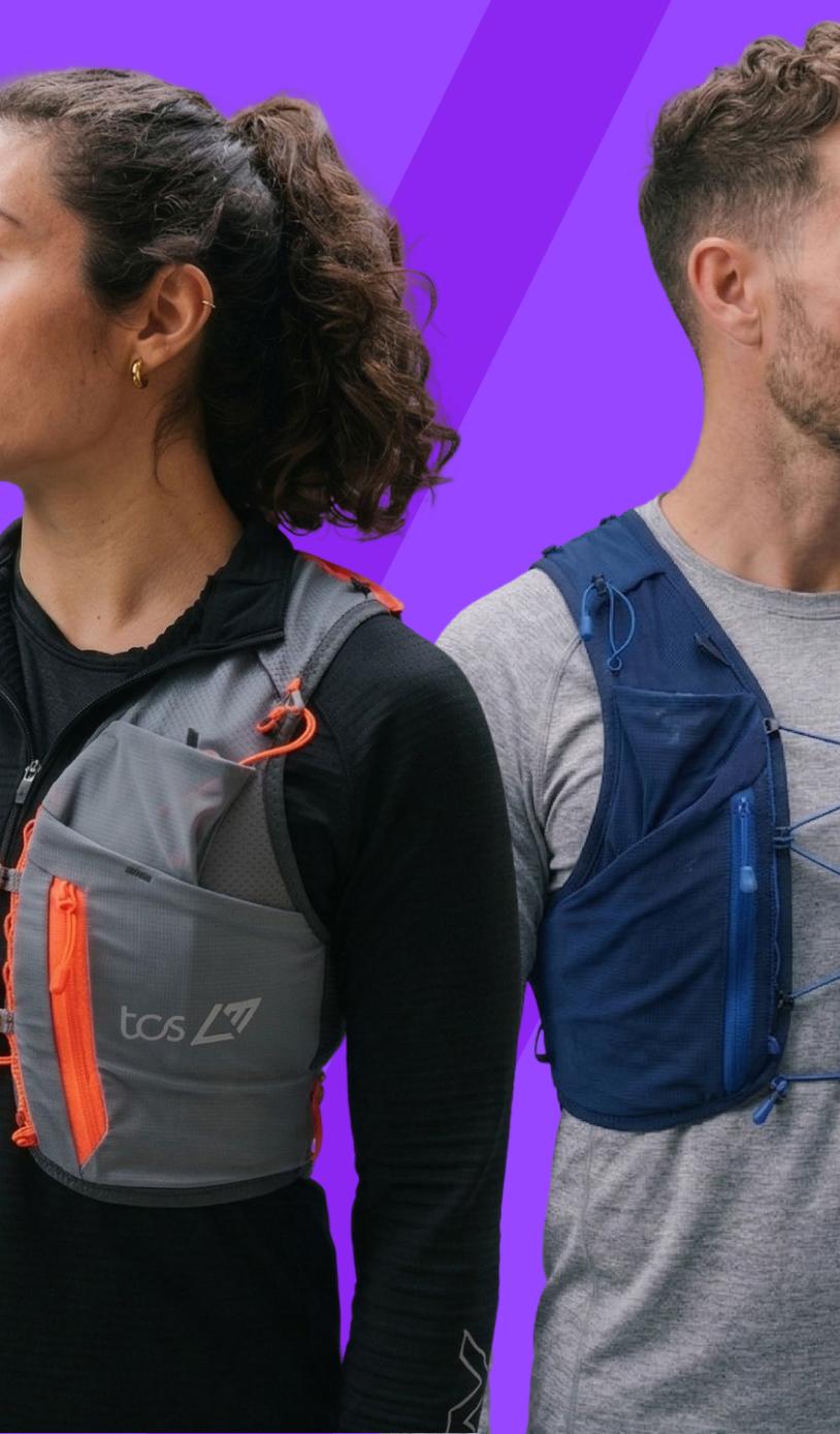 Two models wearing the hydration vest 