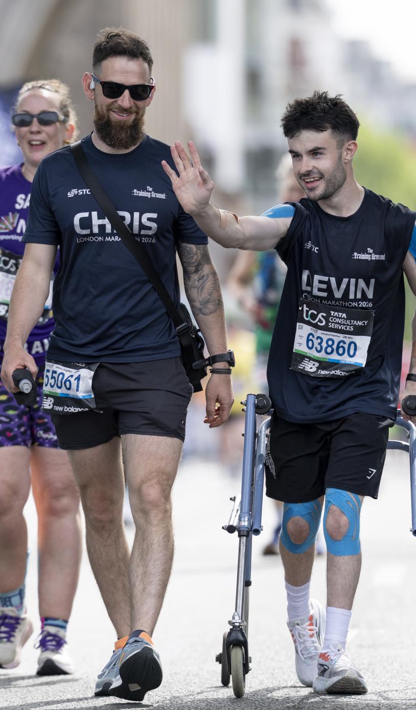 Frame walker Devin on the London Marathon course