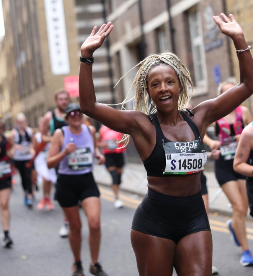 Runner celebrate on the Big Half course