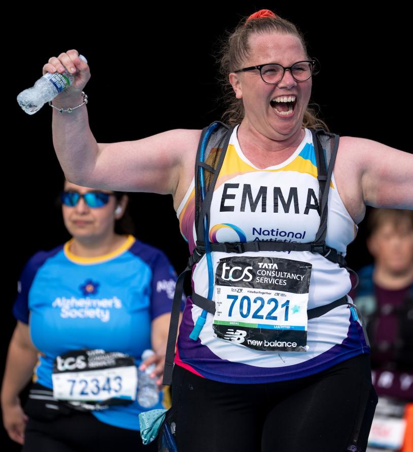Participants celebrate at London Marathon