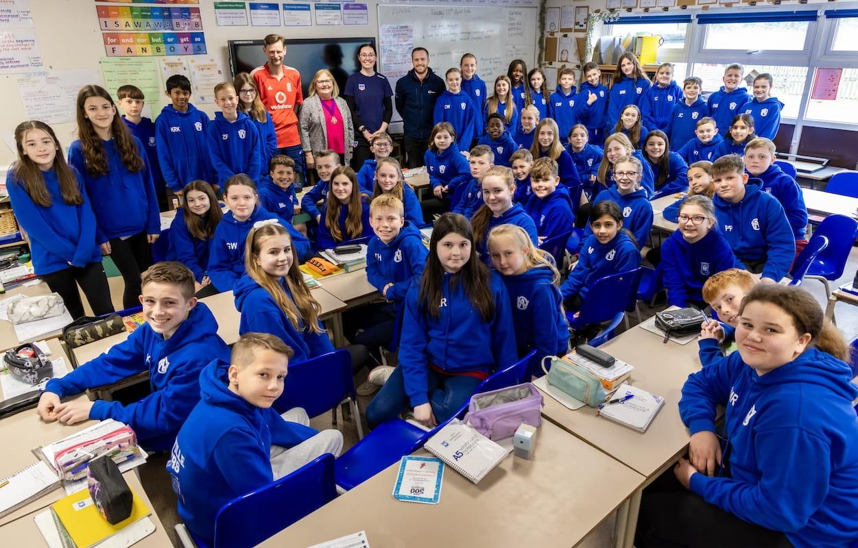 Kate Archibald with year six pupils